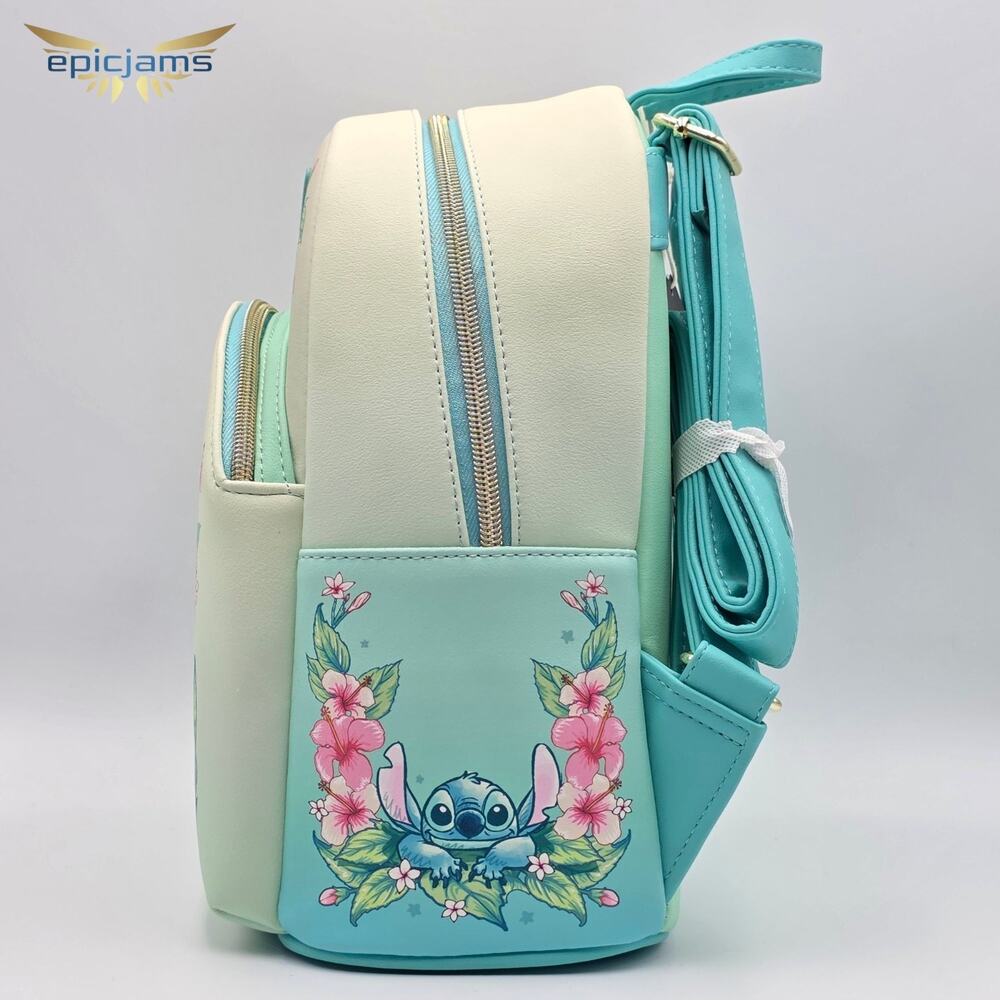 Loungefly Disney Lilo & Stitch Floral Mint Green Mini Backpack New - Picture 5 of 6